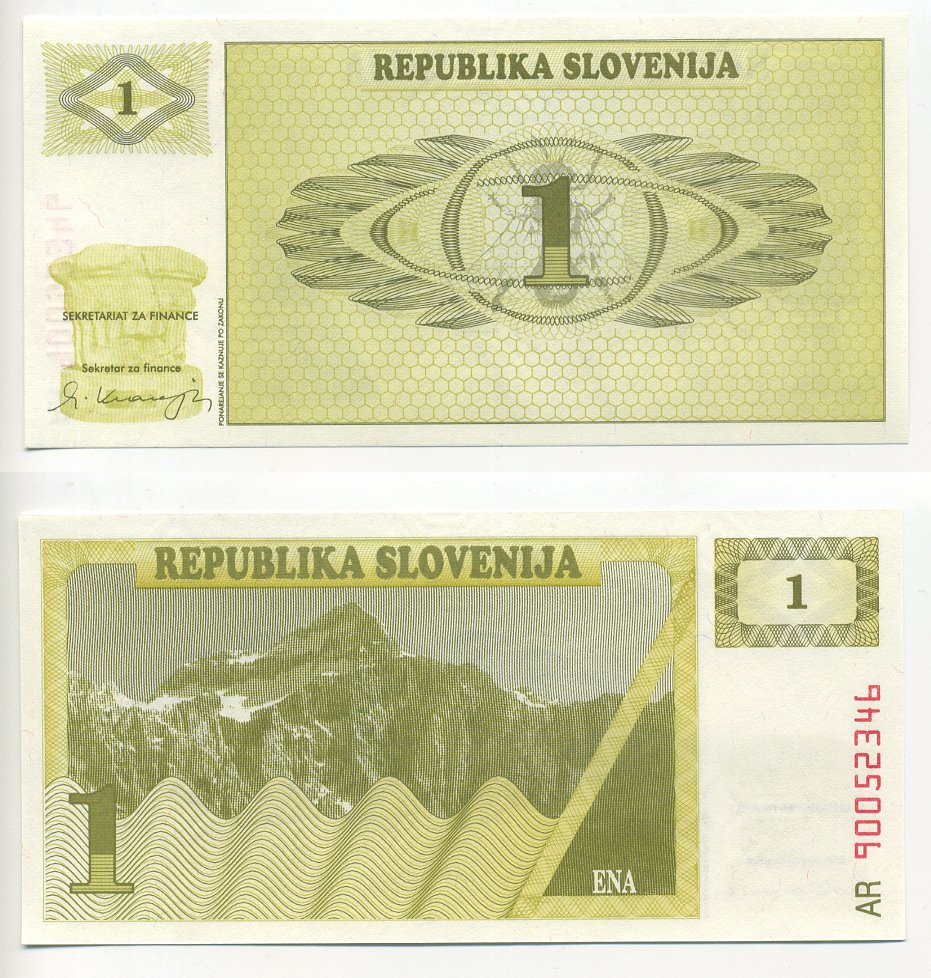 Словения 1 толар 1990 Pick 1 a бумага UNC (пресс) 7218-21-2