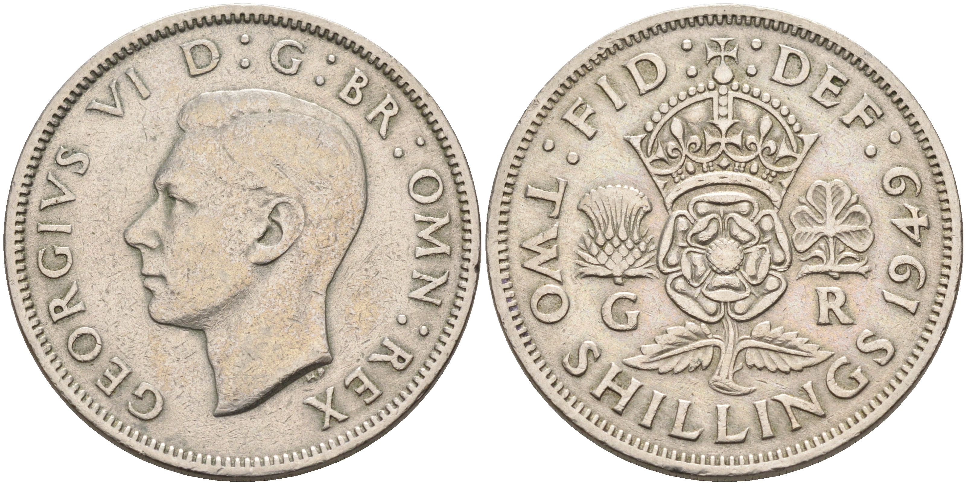 Великобритания 2 шиллинга (флорин) 1949 Георг VI (1936-1952) KM 878, Spink 4107 медно-никель 4593-113