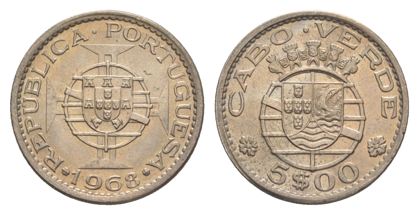 Кабо-Верде 5 эскудо 1968 KM 12 никель латунь UNC 4651-542