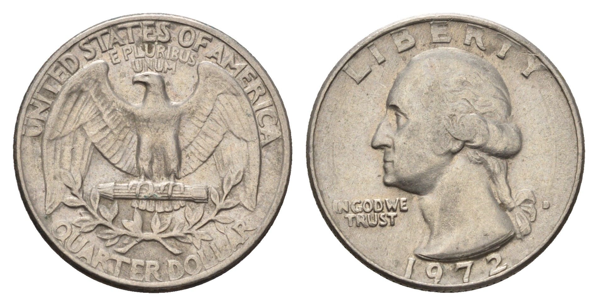США 25 центов = квотер = 1/4 доллара 1972 D, Вашингтон KM 164a медь плакированная медно-никелем 4637-724