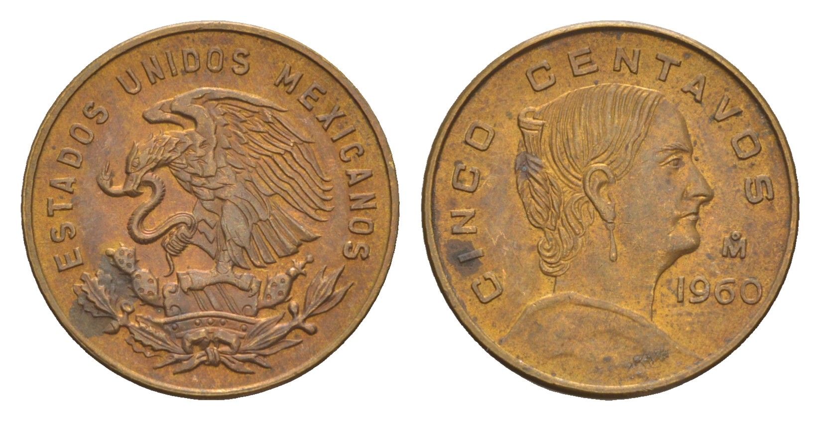 Мексика 5 сентаво 1960 Жозефа Ортис де Домингес KM 426 латунь 4655-1039