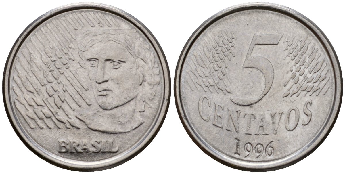 Бразилия 5 сентаво 1996 KM 632 нержавеющая сталь 219-552