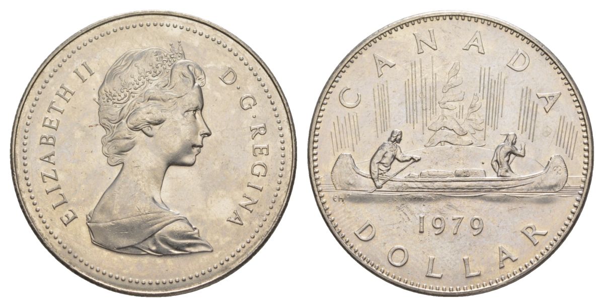 Канада 1 доллар 1979 Елизавета II (1952-2022), каноэ KM 120 никель UNC 4185-734