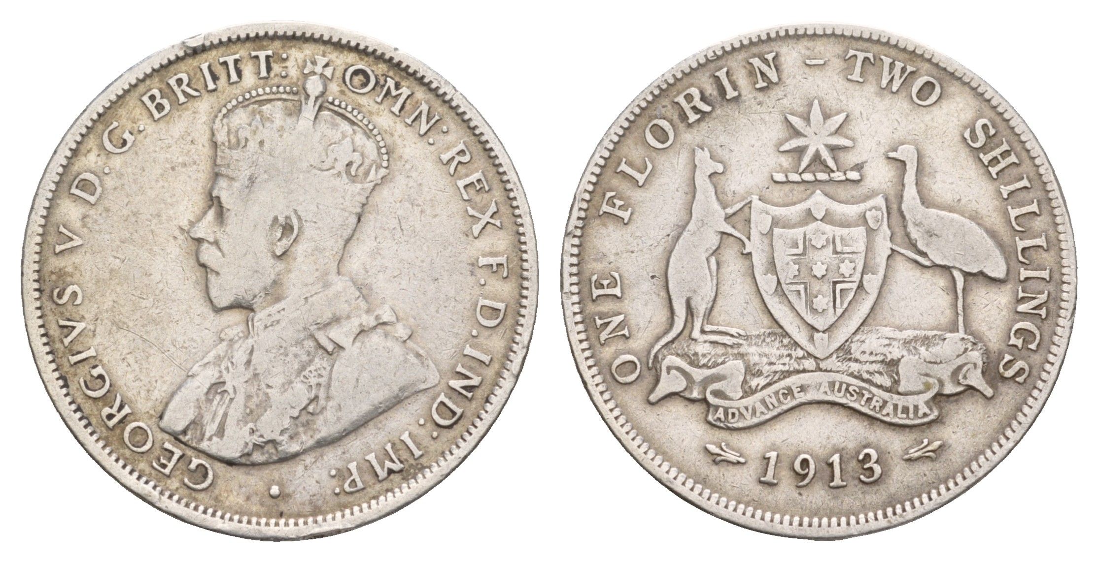 Австралия 2 шиллинга (флорин) 1913 Георг V (1910-1936) KM 27 серебро 1518-842