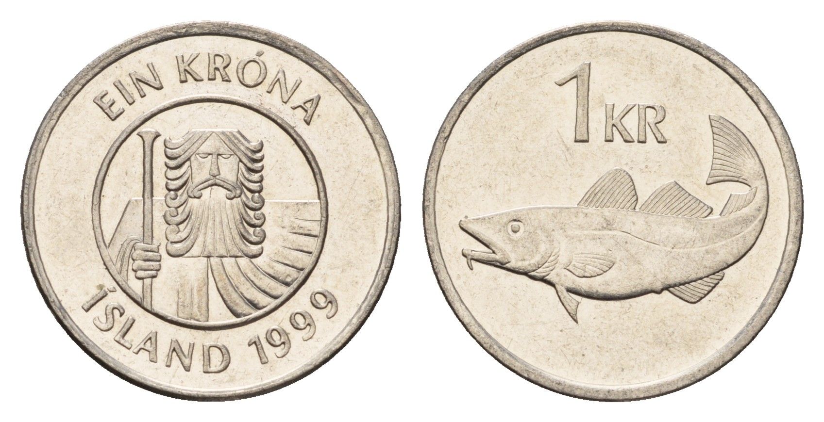 Исландия 1 крона 1999 треска KM 27a сталь плакированная никелем UNC 4687-848