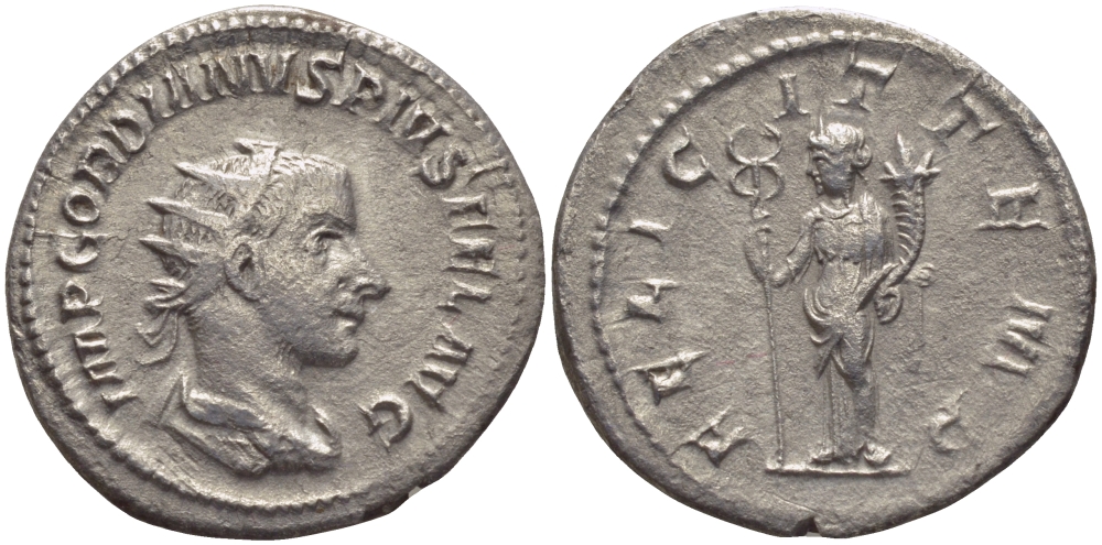 Римская Империя антониниан 244 Гордиан III, FELICIT TEMP,Фелицитата, персонификация Счастья, Рим, Good Very fine RIC 140 серебро 1073-15-15