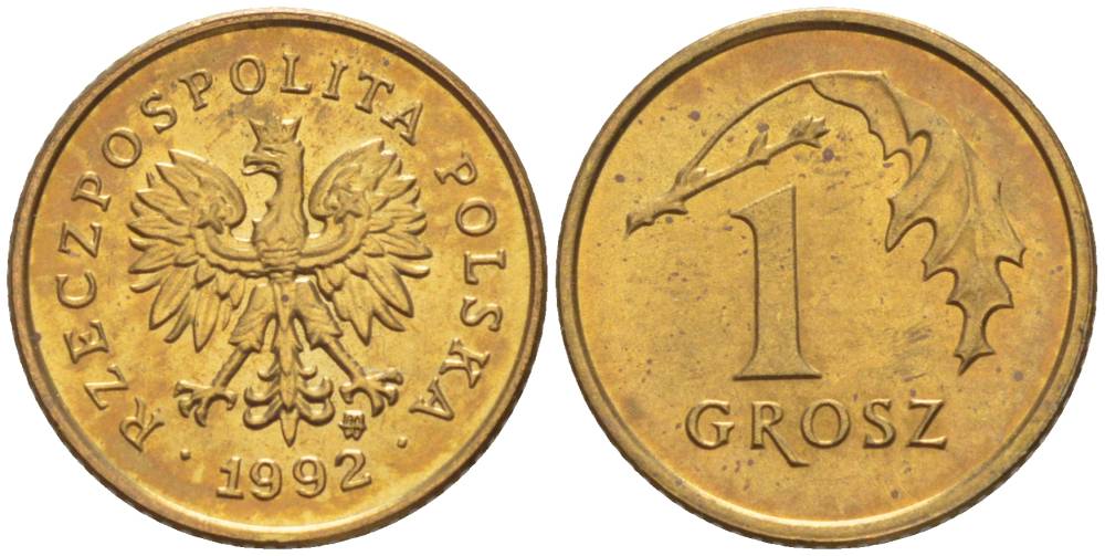 ПОЛЬША 1 ГРОШ 1992 MW KM 276 латунь 4528-817