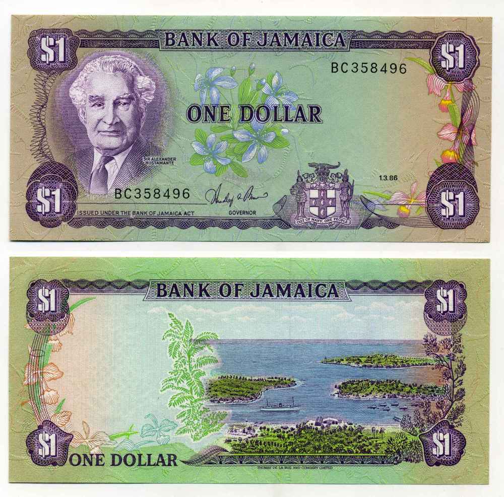 ЯМАЙКА 1 ДОЛЛАР 1986 1 МАРТА 1986, СЭР АЛЕКСАНДР БУСТАМАНТЕ Pick 68Аb бумага UNC (ПРЕСС) 8588-29-1-1