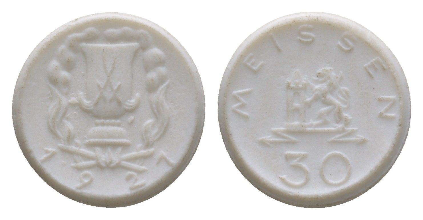 Майсен 30 пфеннигов 1921 Men05 16521.5, Men18 20725.5, Scheuch 168n фарфор 1094-7-74