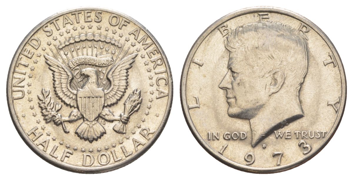 США 1/2 доллара (50 центов) 1973 Джон Кеннеди KM 202b медь плакированная медно-никелем aUNC 4517-1242