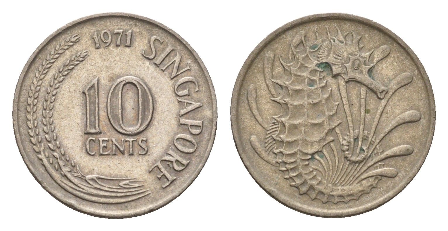 Сингапур 10 центов 1971 KM 3 медно-никель 188-1165