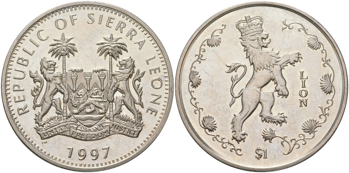 Сьерра-Леоне 1 доллар 1997 Лев KM 47 медно-никель BU 4368-921