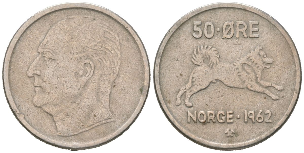 Норвегия 50 эре 1962 Улаф V (1957-1991) KM 408 медно-никель 4175-556