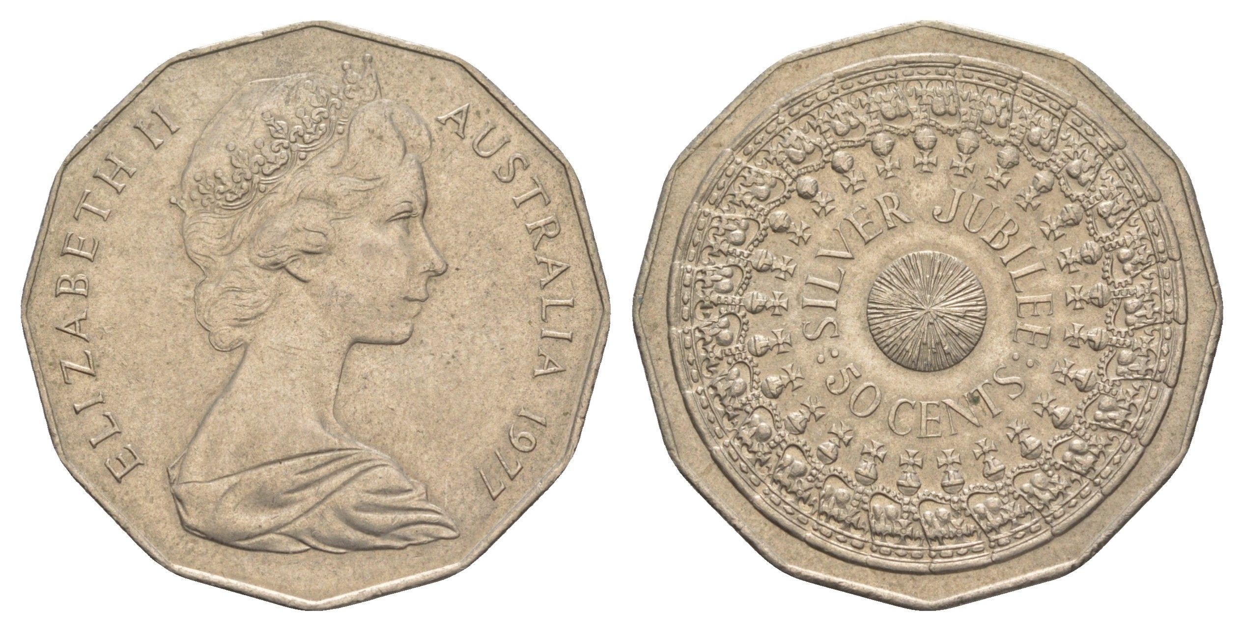 Австралия 50 центов 1977 25 лет правлению Королевы Елизаветы II KM 70 медно-никель 4653-1123