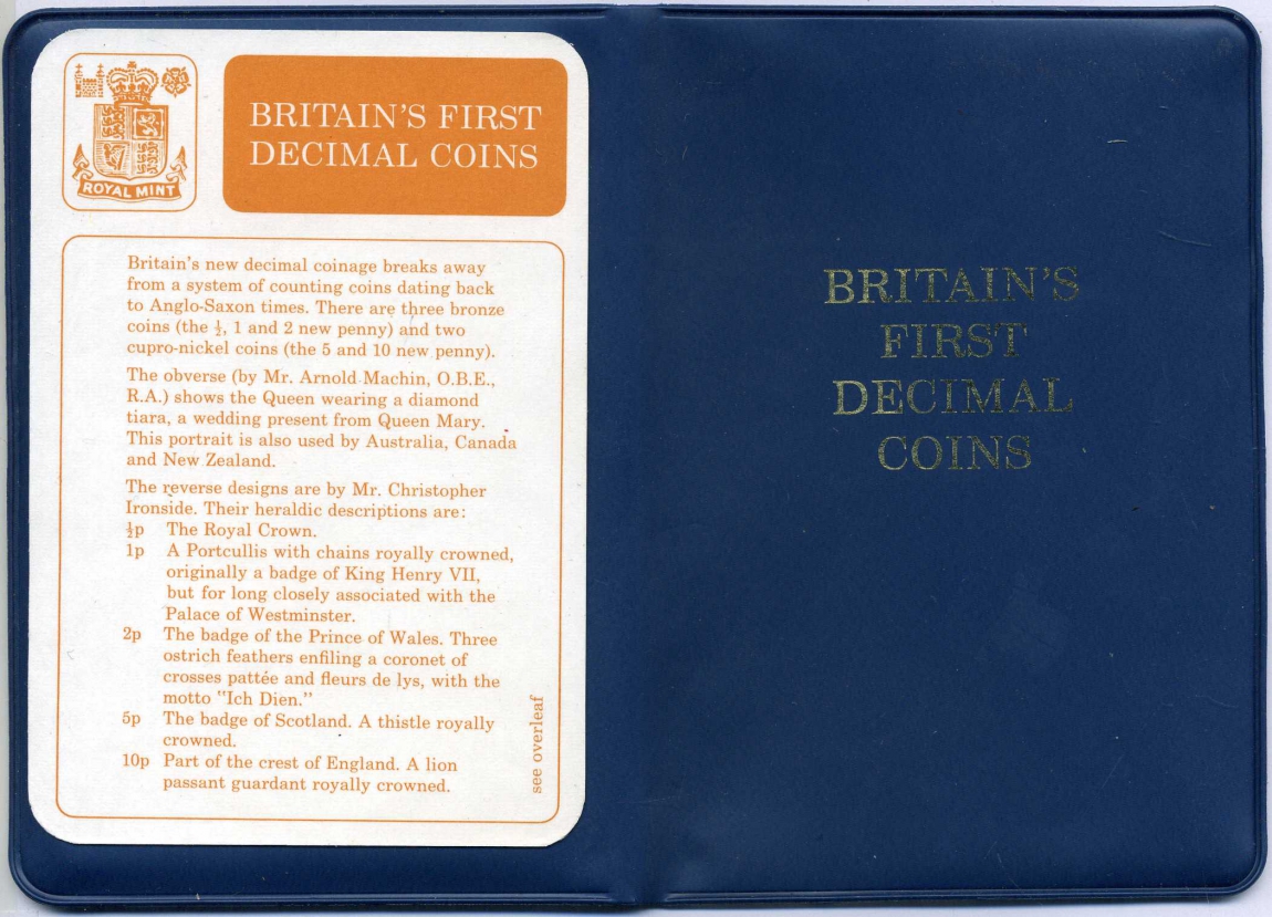 Великобритания набор из 5 монет 1968-1971 официальный набор в оригинальном буклете KM MS102 (KM 911-912, 914-916) UNC 3-4-3-16