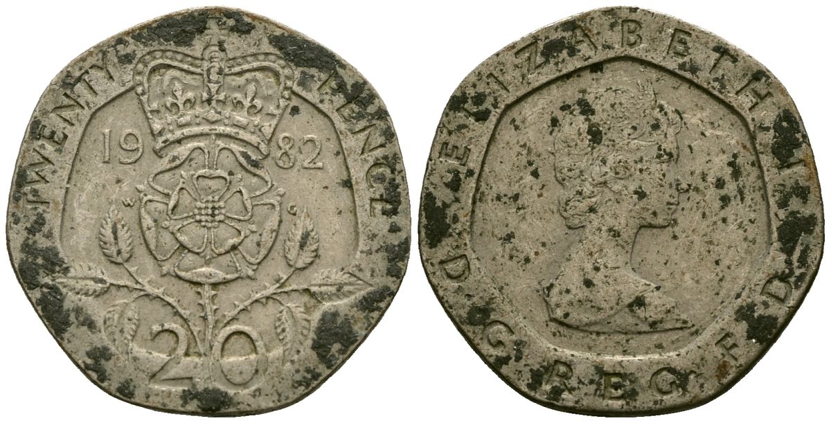 Великобритания 20 пенсов 1982 Елизавета II (1952-2022) KM 931, Spink 4230 (G1) медно-никель 24-152