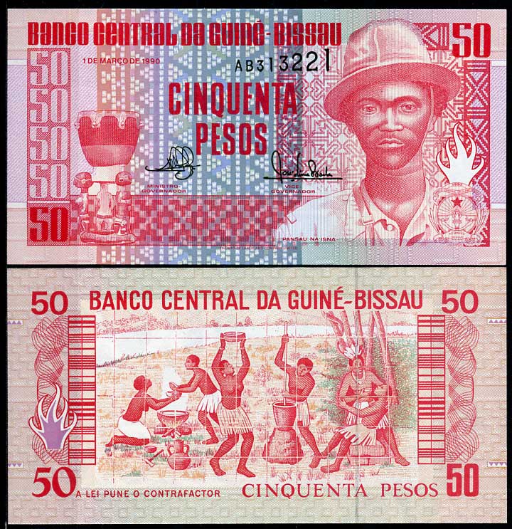 Гвинея-Бисау 50 песо 1990 Пансау На Исна, жители деревни, 1 марта 1990 Pick 10  бумага  UNC (пресс) 448-156-2