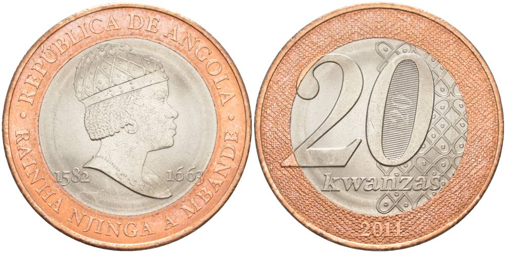Ангола 20 кванза 2014 Королева Зинга Мбанди Нгола (1582-1663) KM 111 биметалл aUNC 69-123