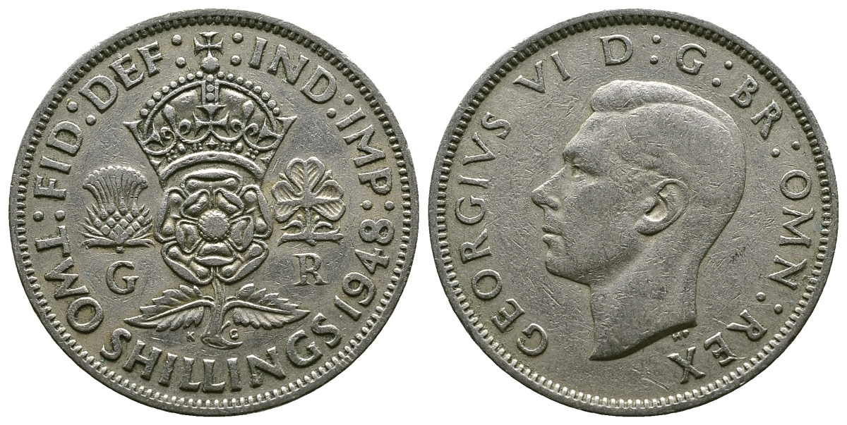 Великобритания 2 шиллинга (флорин) 1948 Георг VI (1936-1952) KM 865, Spink 4102 медно-никель 4381-1141