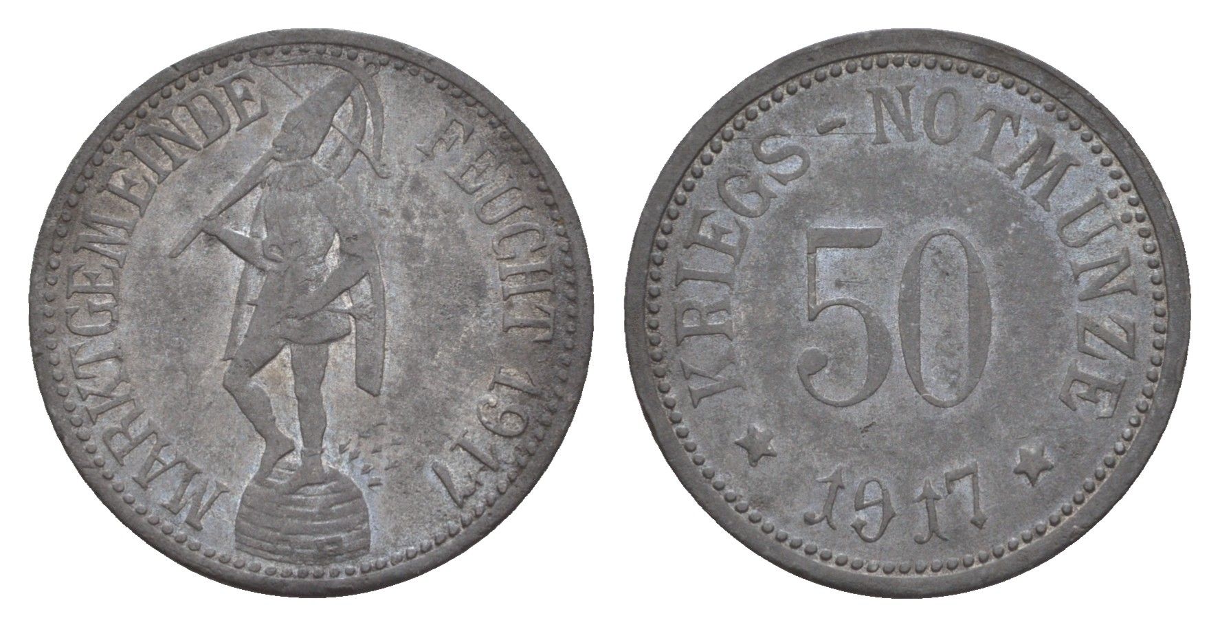 Фойхт 50 пфеннигов 1917 Funck 128.3, Men18 9130.3 цинк 5010-715