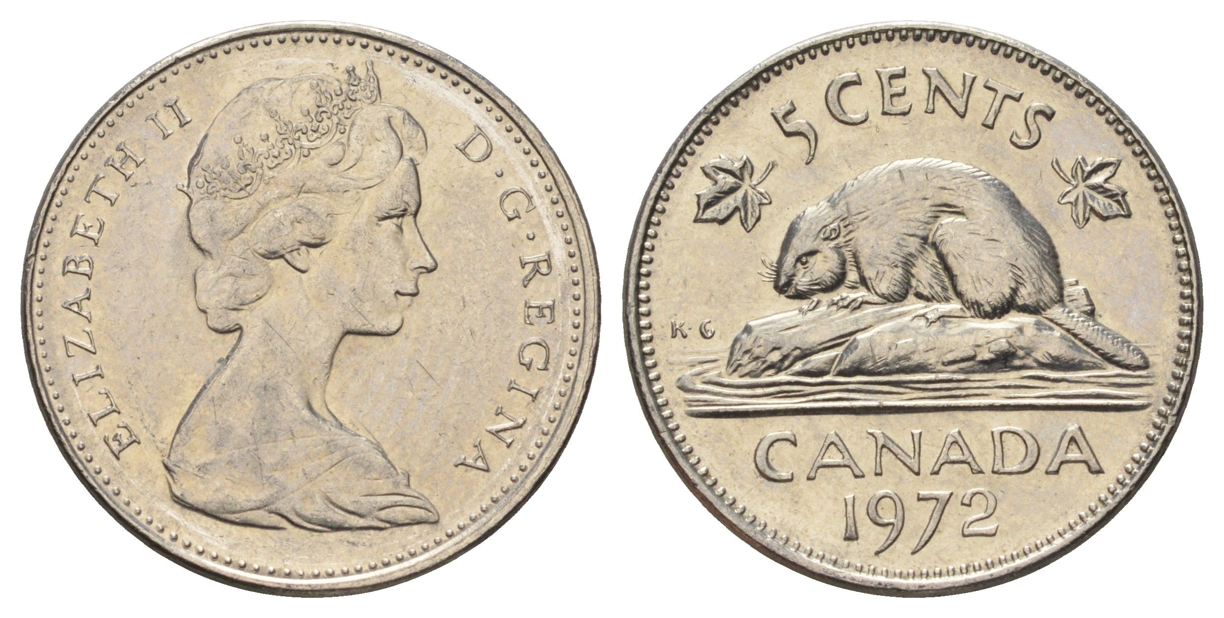 Канада 5 центов 1972 Елизавета II (1952-2022), бобр KM 60.1 никель 4689-364