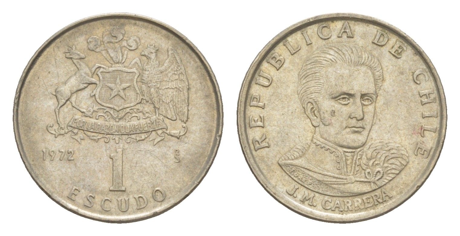 Чили 1 эскудо 1972 Хосе Мигель Каррера KM 197 медно-никель UNC 4644-1241