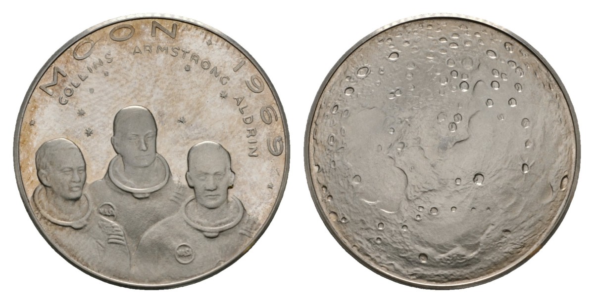 США МЕДАЛЬ ND ПЕРВАЯ ВЫСАДКА НА ЛУНУ, 30 мм, 13,0 гр серебро PROOF 05-095-23