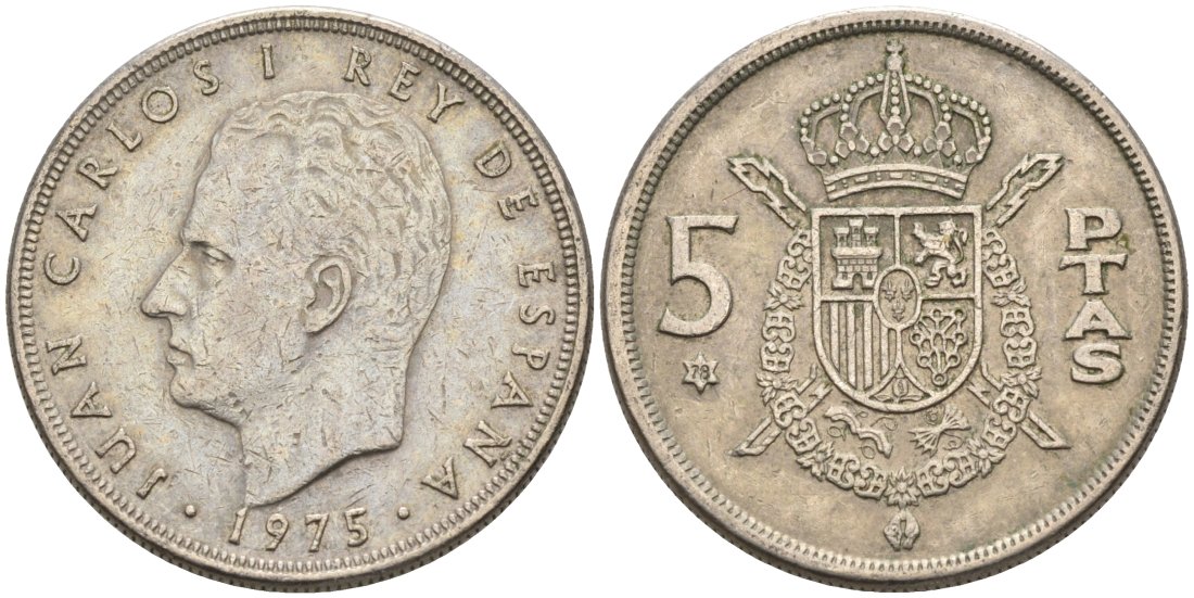 Испания 5 песет 1975 (78) Хуан Карлос I KM 809 медно-никель 4573-942