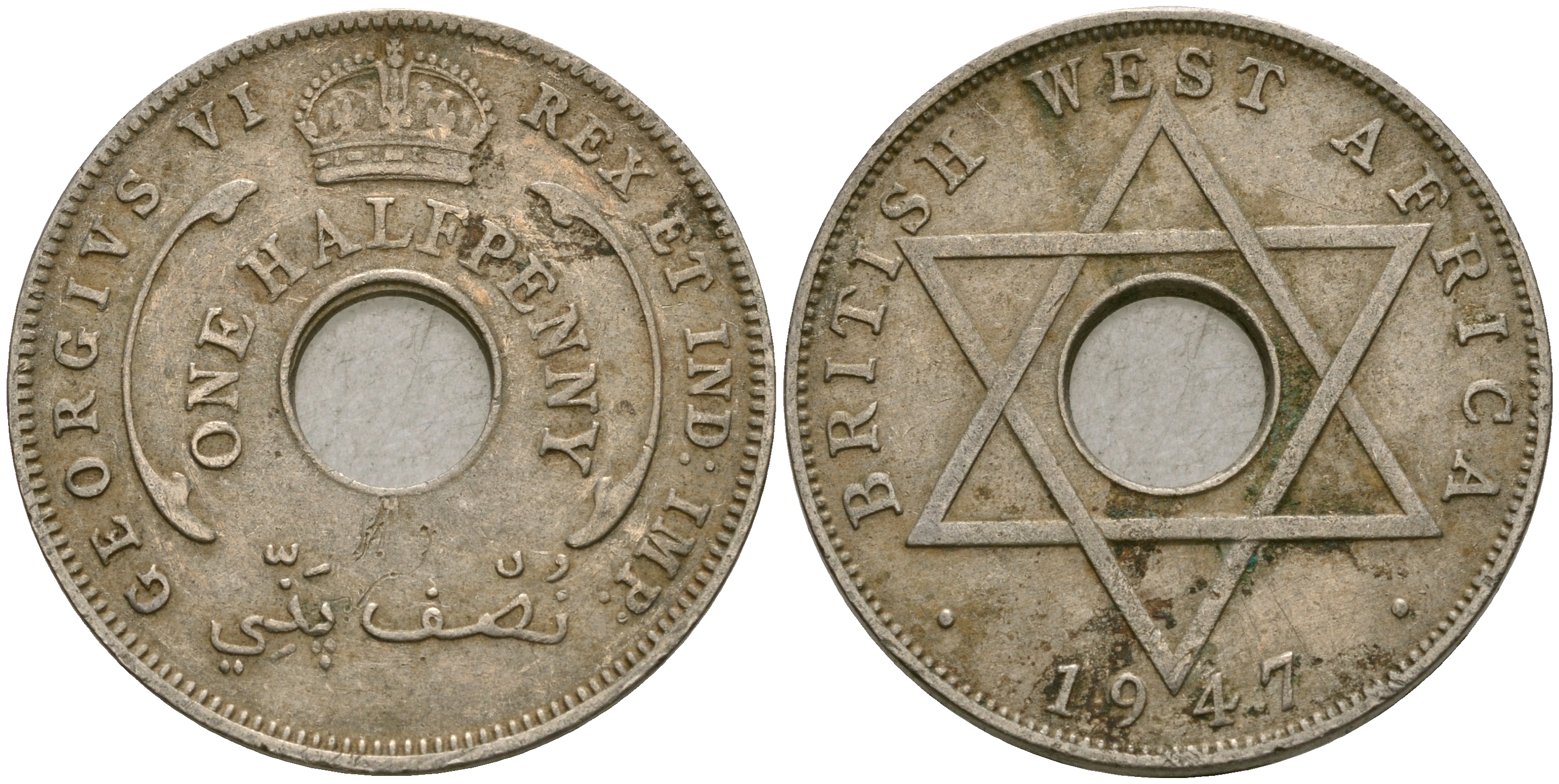 Британская Западная Африка 1/2 пенни 1947 H, Георг VI KM 18 медно-никель 25-1154