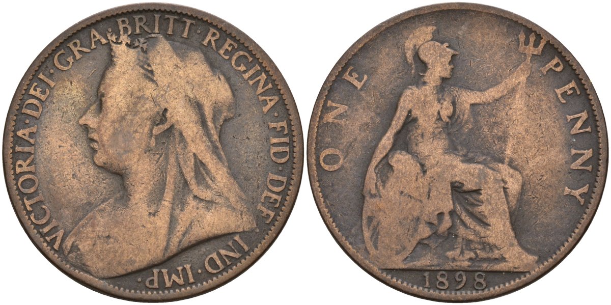 Великобритания 1 пенни 1898 Виктория (1837-1901) KM 790 бронза 4144-724