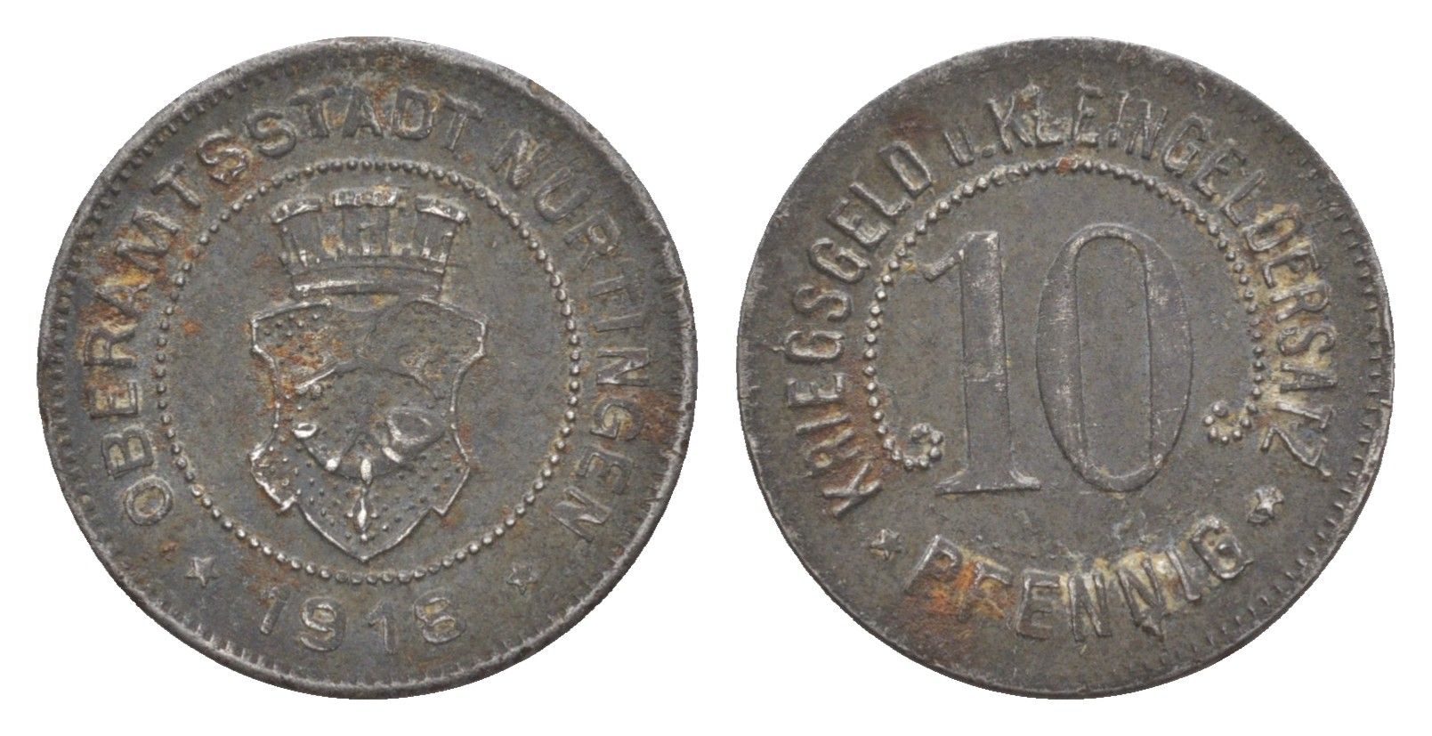Нюртинген 10 пфеннигов 1918 Funck 386.2, Men05 19366.3, Men18 24247.3 железо 4636-851