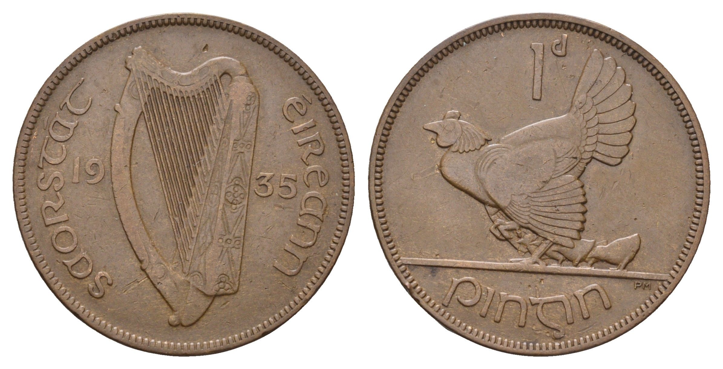 Ирландия 1 пенни 1935 курица с цыплятами KM 3 бронза 4672-513