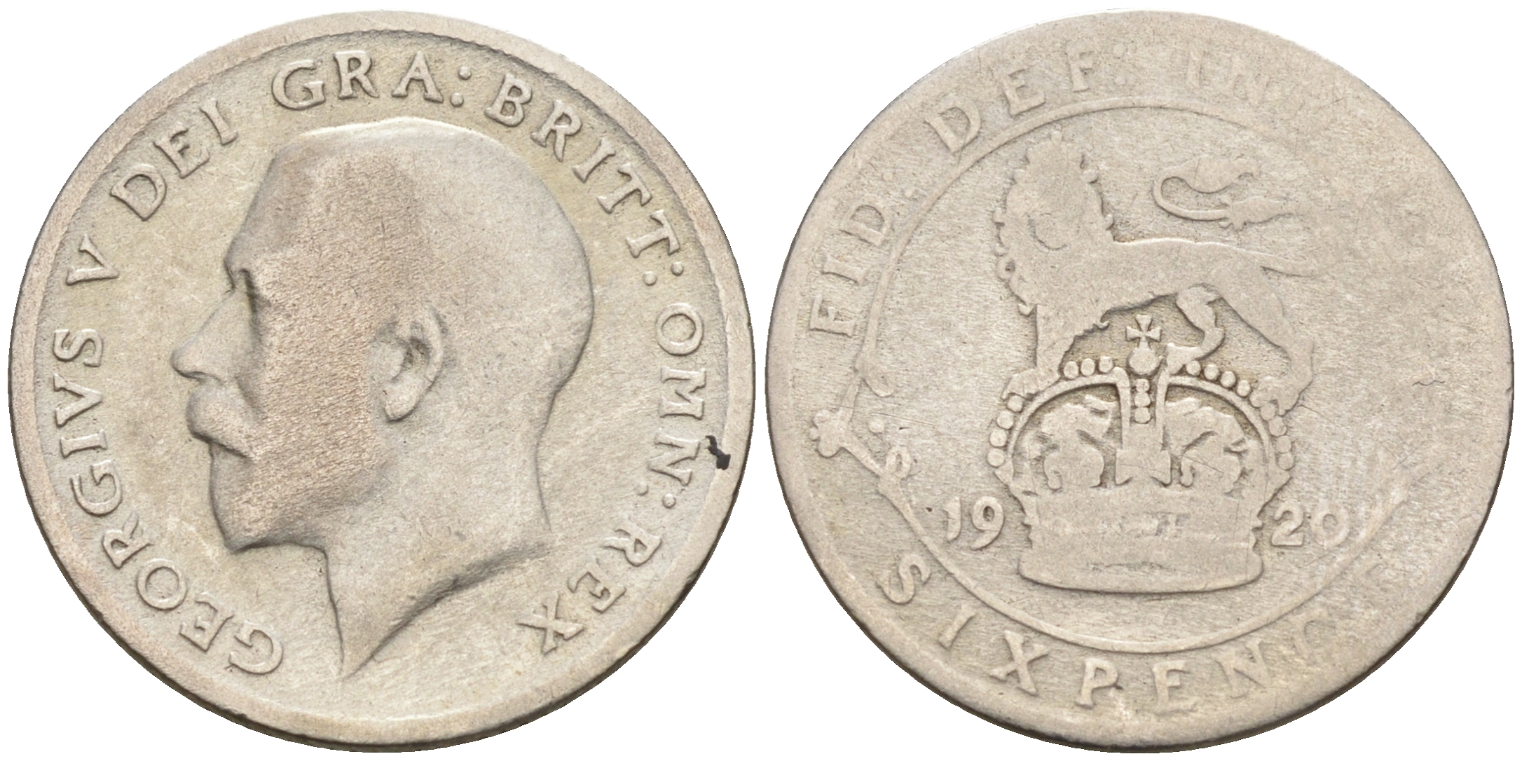 Великобритания 6 пенсов 1920 Георг V (1910-1936), пограничный год KM 815 или 815a.1, Spink 4014 или 4024 серебро серебро 4539-135 4588-611