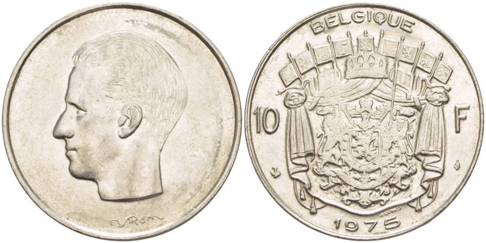 Бельгия 10 франков 1975 Belgique, Бодуэн I (1951-1993) KM 155.1 никель 4545-136