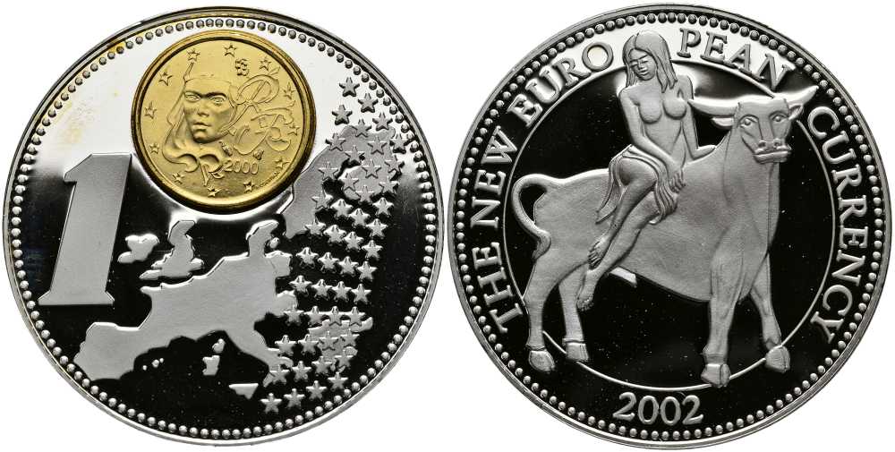 НИДЕРЛАНДЫ МЕДАЛЬ 2002 МОНЕТА НА МЕДАЛИ, СЕРИЯ ПЕРВЫЕ ЕВРОМОНЕТЫ СТРАН ЕВРОСОЮЗА, ФРАНЦИЯ 1 ЕВРОЦЕНТ 2000 ГОДА, СЕРЕБРЕНИЕ. ДЖИАМЕТР 40 ММ., ВЕС 31 ГР., СЕРТИФИКАТ медно-никель PROOF 1076-9-43