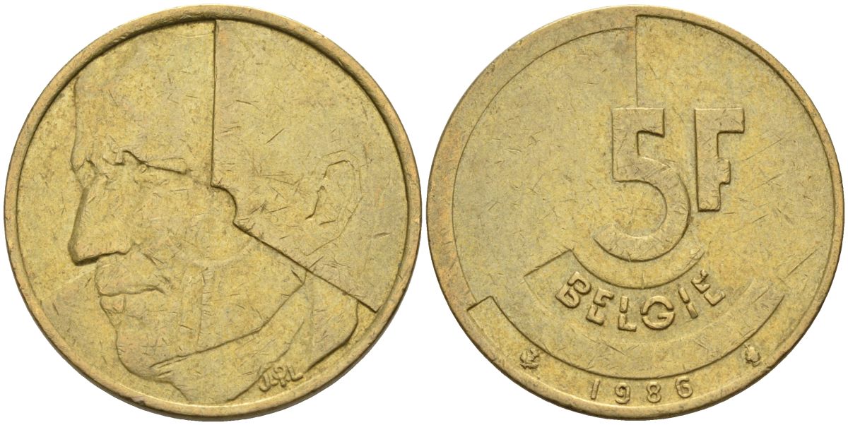 Бельгия 5 франков 1986 Belgie KM 164 алюминиевая бронза 4126-244