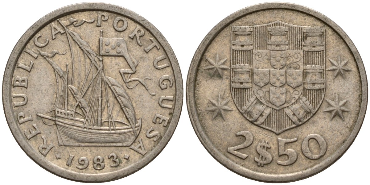 Португалия 2,5 эсукдо 1983 KM 590 медно-никель 4154-1038