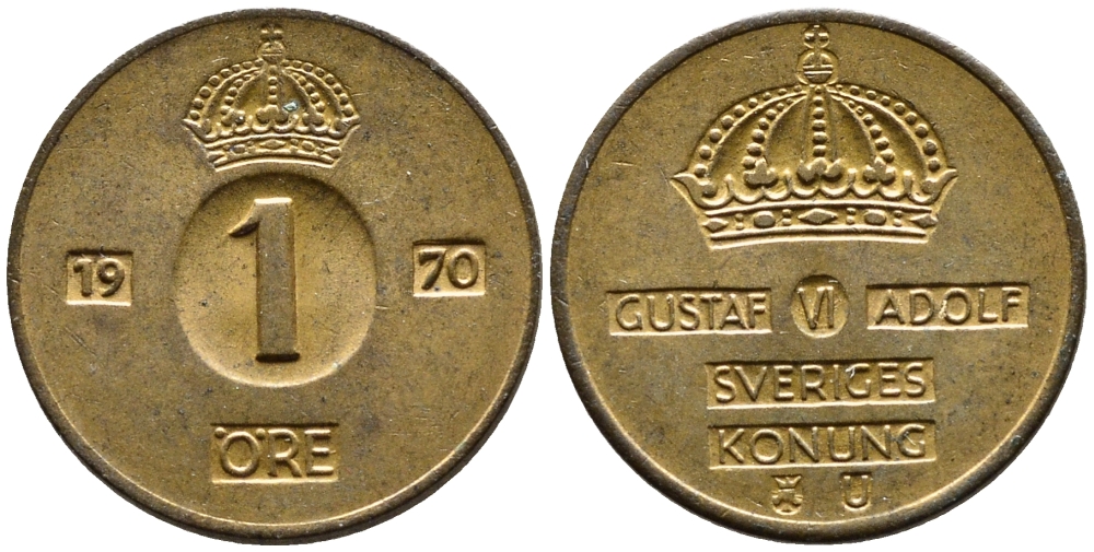 Швеция 1 эре 1970 U Густав VI Адольф (1950-1973) KM 820 бронза 4392-128
