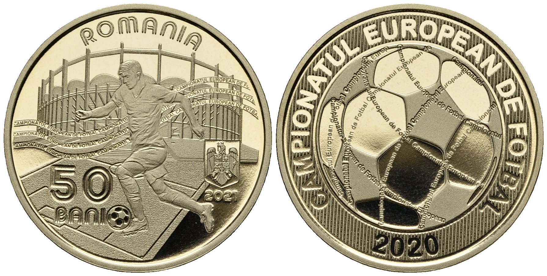 Румыния 50 бани 2021 Чемпионат Европы по футболу 2020 KM NEW никель латунь  PROOF  M56-17