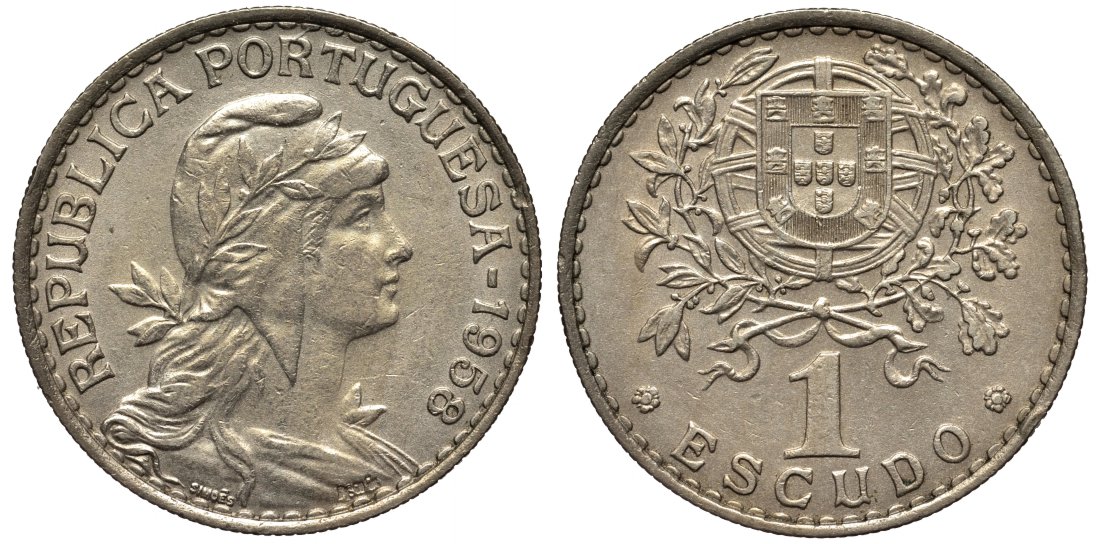 ПОРТУГАЛИЯ 1 ЭСКУДО 1958 KM 578 медно-никель 4556-957