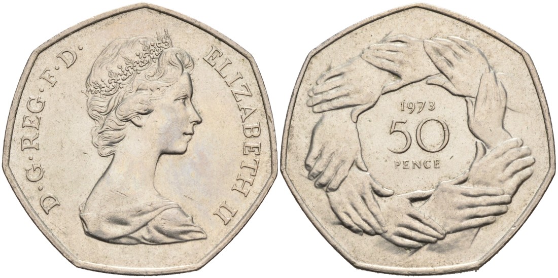 Великобритания 50 пенсов 1973 вступление в Европейское экономическое сообщество KM 918, Spink 4224 медно-никель aUNC 88-611