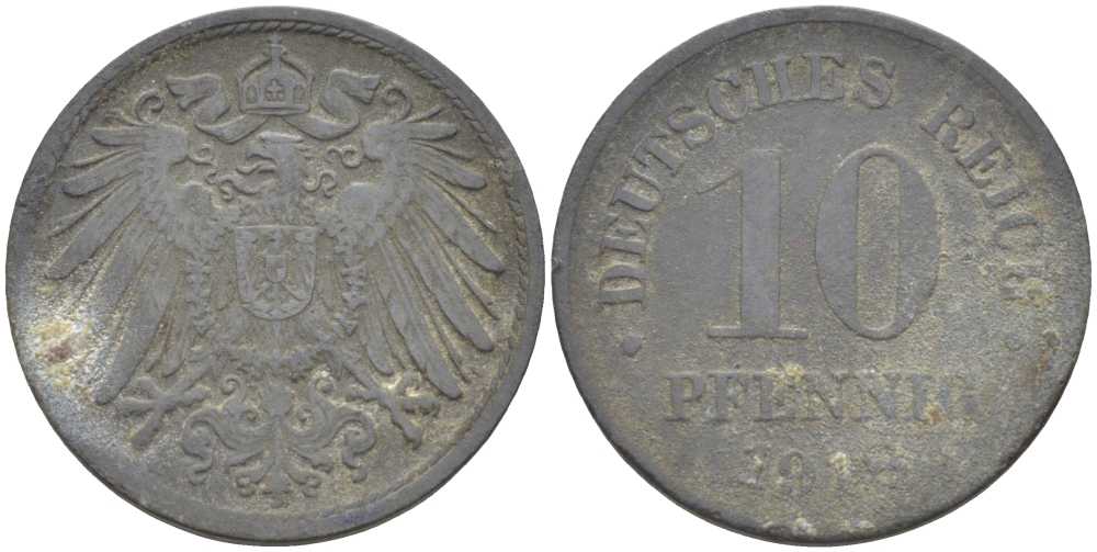 ГЕРМАНИЯ 10 ПФЕННИГОВ 1918 KM 26, J. 299 цинк 4401-136