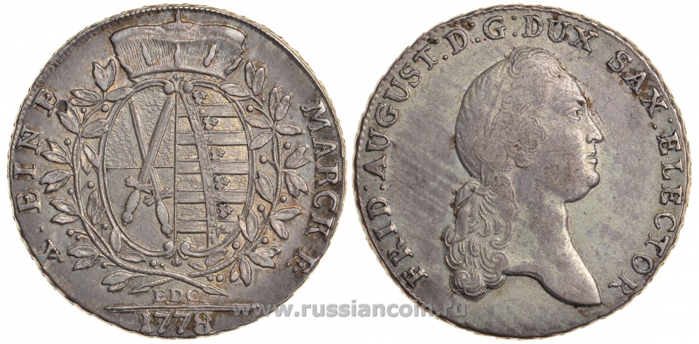 Саксония 1 талер 1778 EDC, Фридрих Август III (1763-1806) сохранность KM 992.1 (C131), Dav. 2690 серебро 00-000-00