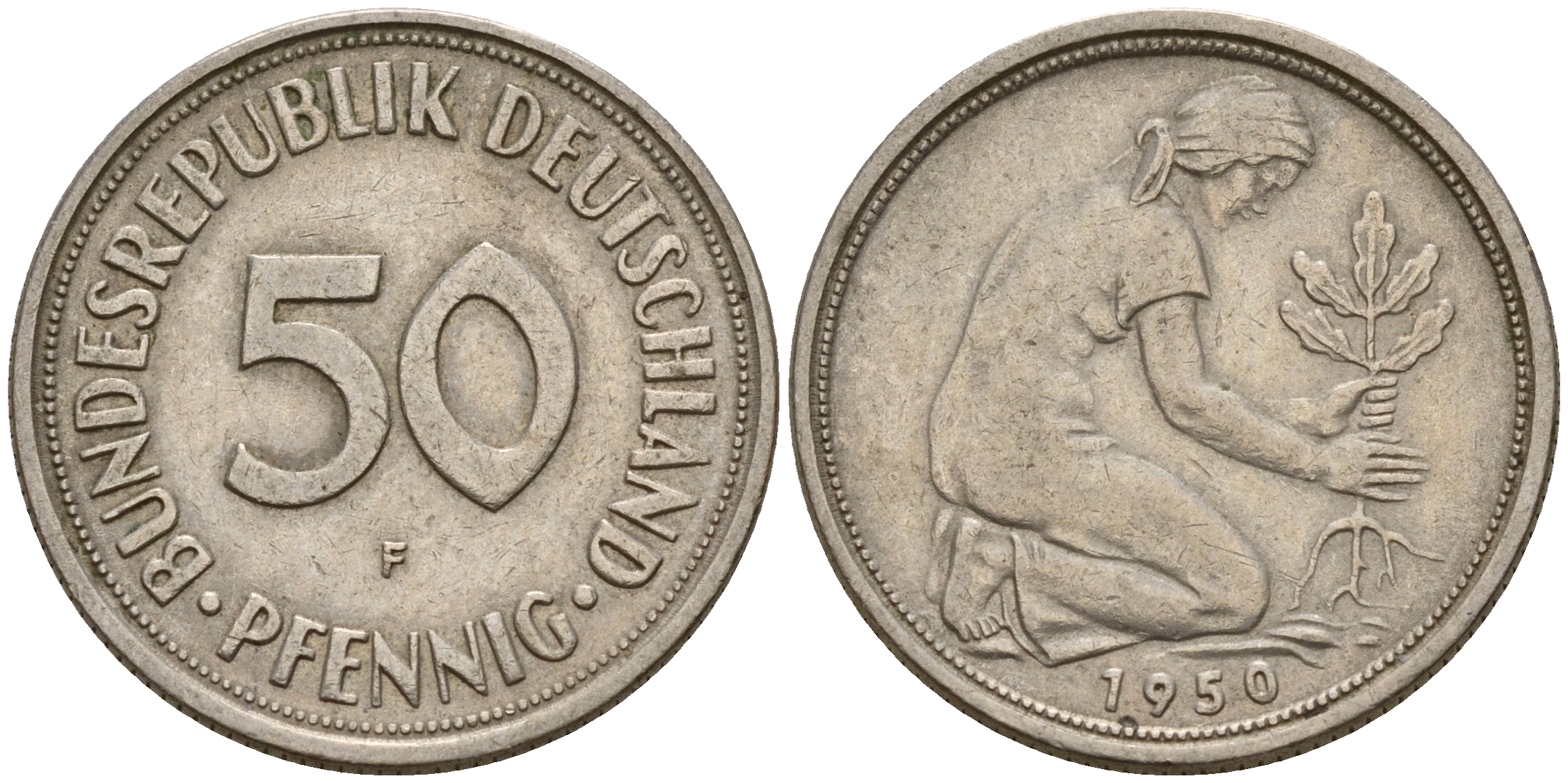 ФРГ 50 пфеннигов 1950 F J. 384, KM 109.1 медно-никель    4602-717