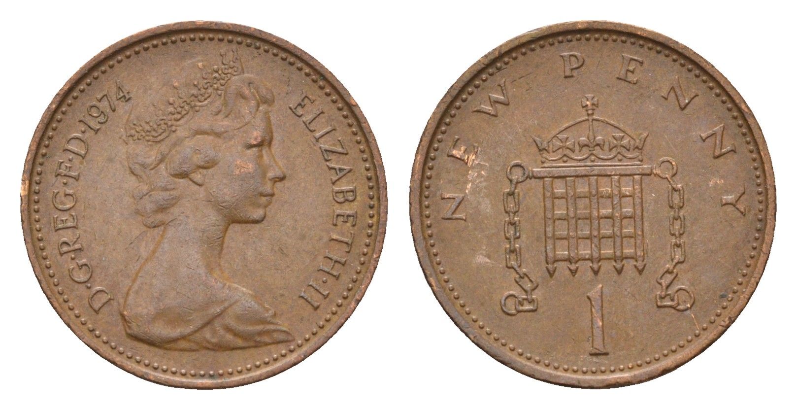 Великобритания 1 пенни 1974 Елизавета II (1952-2022) KM 915, Spink 4237 (B1) бронза 4697-943