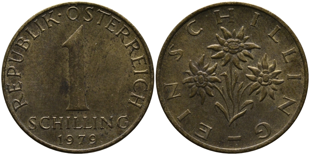 АВСТРИЯ 1 ШИЛЛИНГ 1979 KM 2886 алюминиевая бронза 33-434