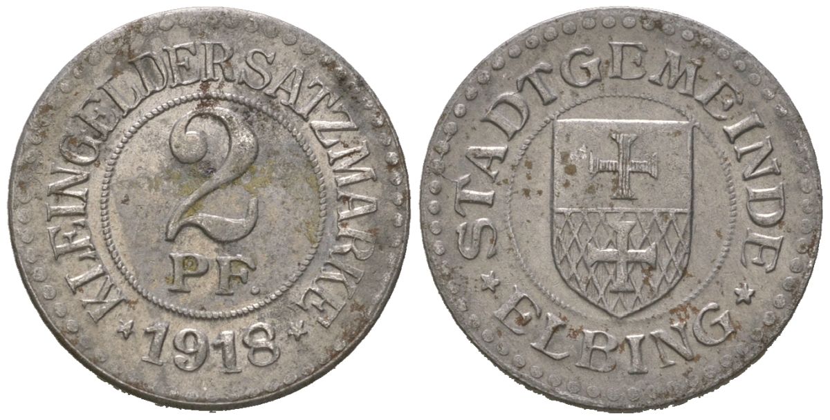 Эльбинг (Западная Пруссия) 2 пфеннингов 1918 Funck?112.2A, Men05?6429.2, Men18?8057.2 железо 1515-144