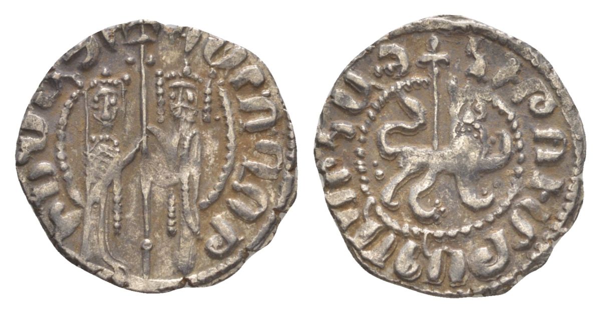 Киликийская Армения трам 1226-1271 Хетум I и царица Забель, держат крест/лев с патриаршим крестом  серебро    1516-444