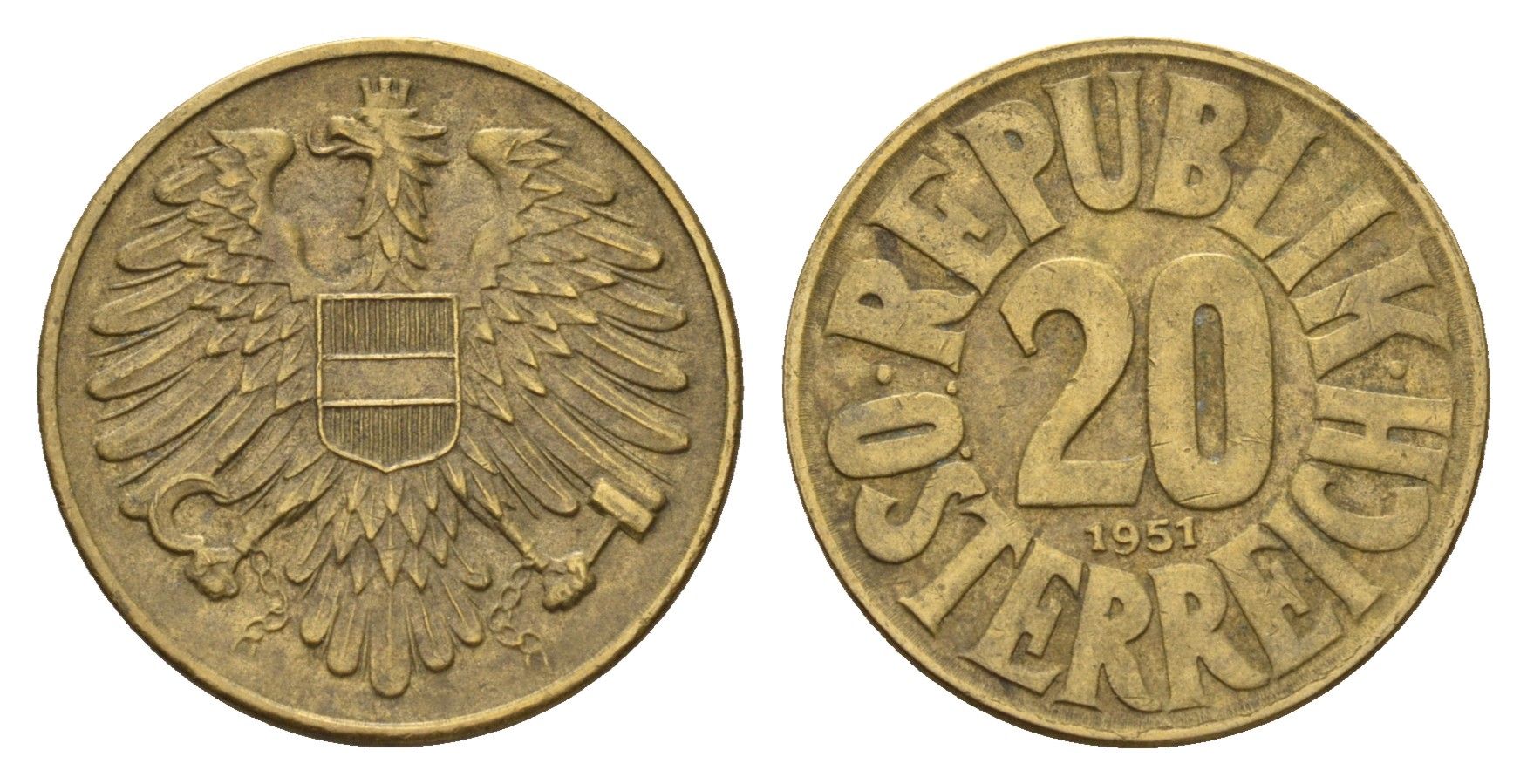 Австрия 20 грошей 1951 KM 2877 алюминиевая бронза 4173-747