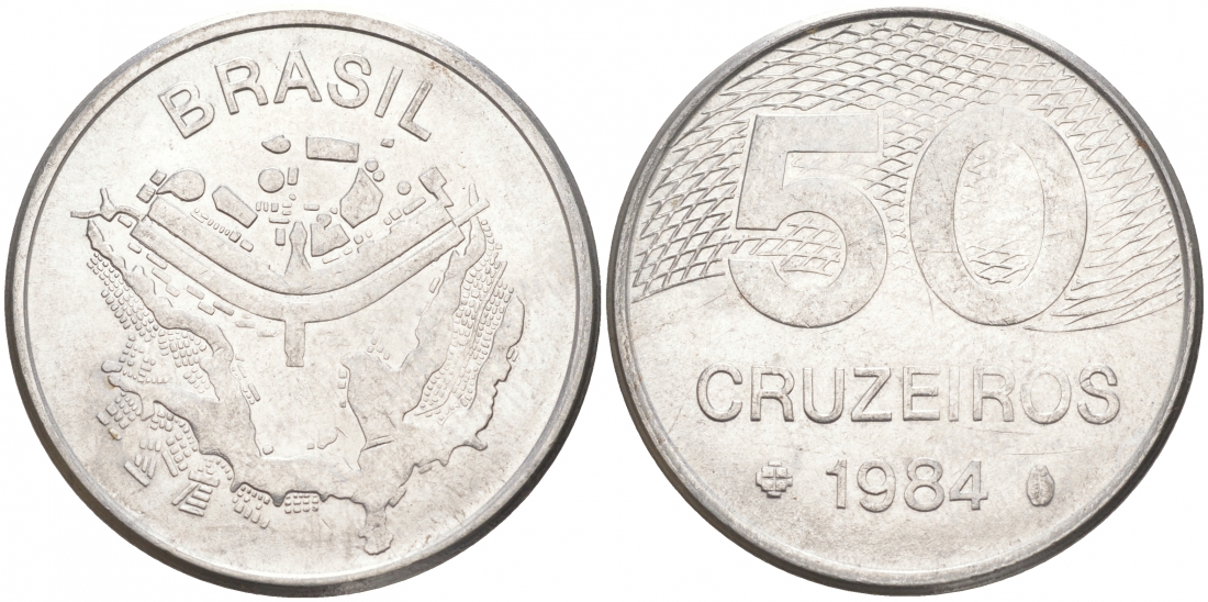 БРАЗИЛИЯ 50 КРУЙЗЕЙРО 1984 KM 594.1 сталь aUNC 73-331